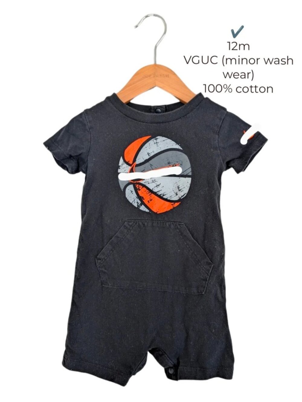 Nike Black Basketball Short Romper 12m | Baby Boys‎ Clothing